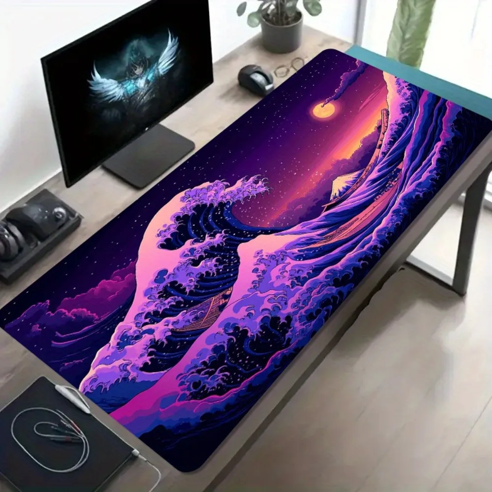 CIFBUY Mouse Pad Large Gaming Mat Non Slip Rubber Waterproof Purple Ocean Wave Mountain Desk Protector Laptop Office Computer