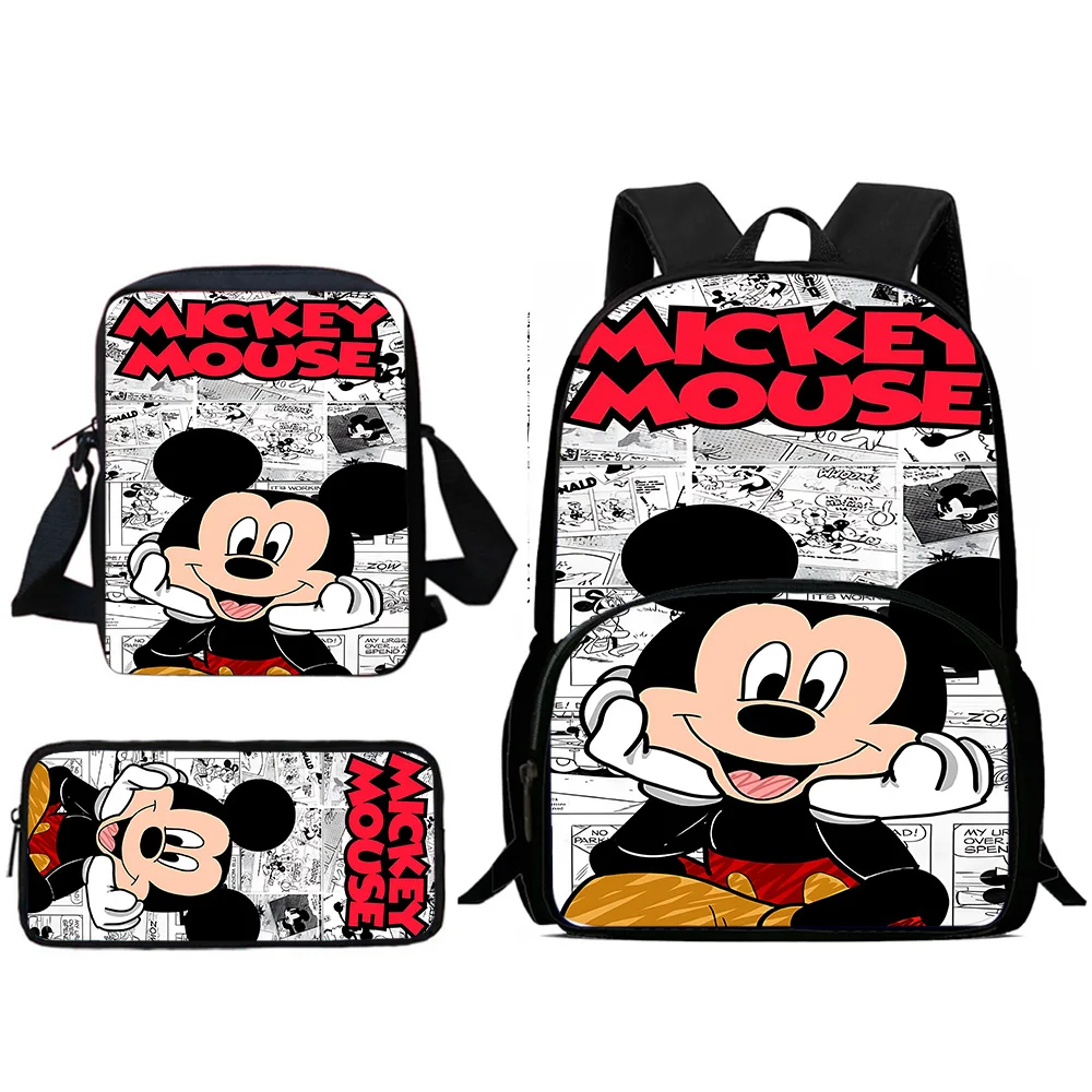 Mochilas infantis bonitos Mickey Minnie, bolsa de ombro, estojo de lápis, bolsas escolares para meninos e meninas, melhor presente, grande