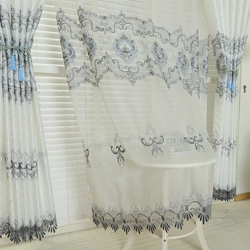 Modern Minimalist European Style Hollowed Out Embroidered Curtains for Living Room Semi Opaque Water-soluble Embroidered Curtain