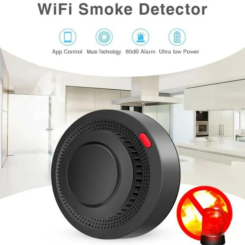 TuyaSmart WiFi SmokeDetector Smart Home 85dB Real-time Monitoring Remote Alarm Notification App Control Works WithAlexa