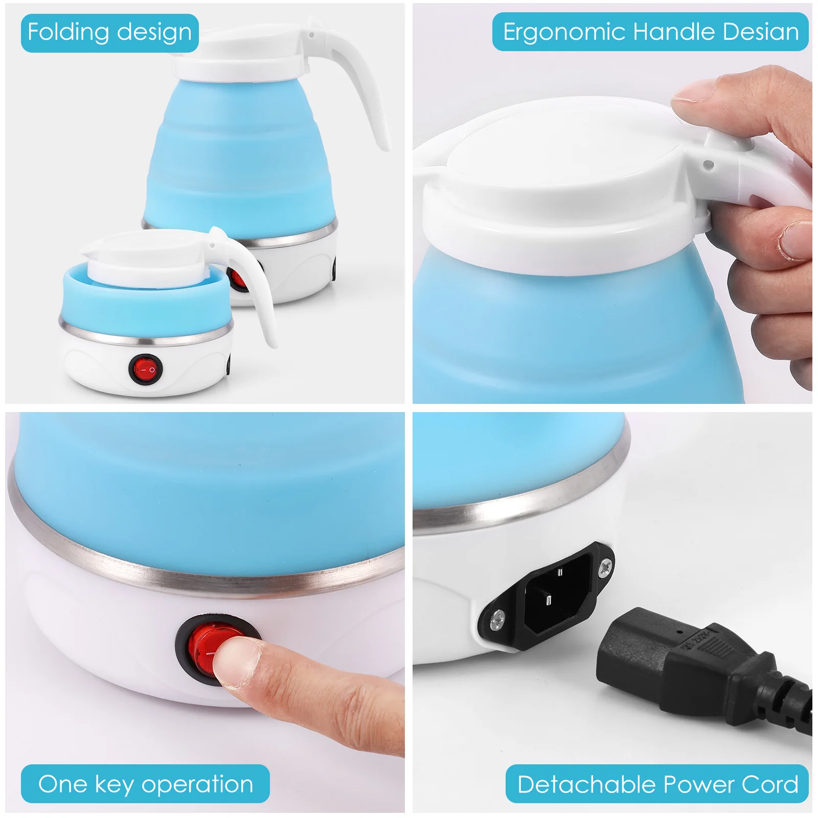 Mini Folding Kettle Portable Water Heater 600W Silicone Leakproof 600ml Compression Electric Kettle Travel Household Kettle