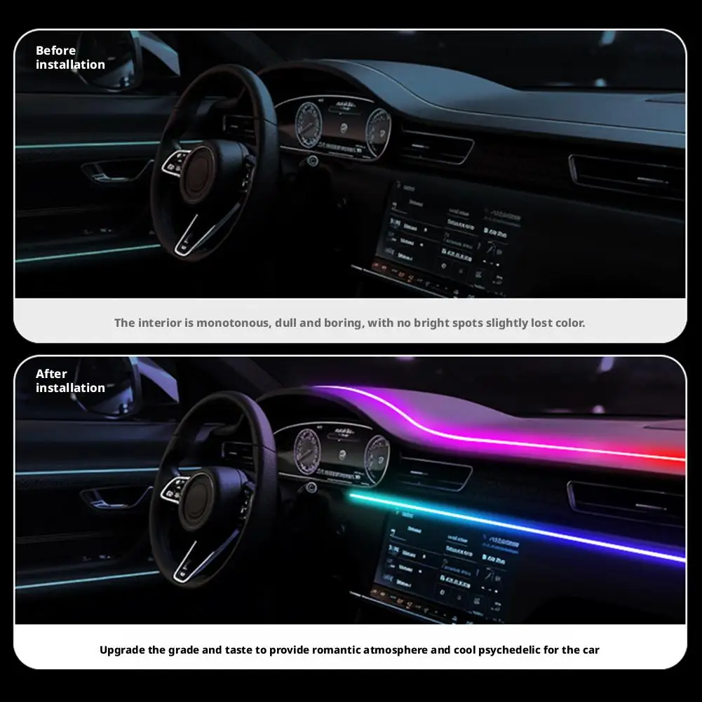 64 ألوان سيارة LED المحيطة شرائط مصباح USB الاكريليك RGB جو داخلي مصباح 43.3in تصميم مخفي APP التحكم عن بعد ضوء