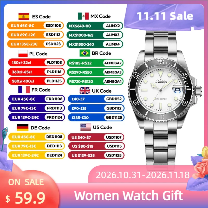 ADDIES Luxury Women Watch Stainless Steel Quartz Wristwatch 50M Waterproof Luminous Date Display Calendar Wrist Watch for Woman