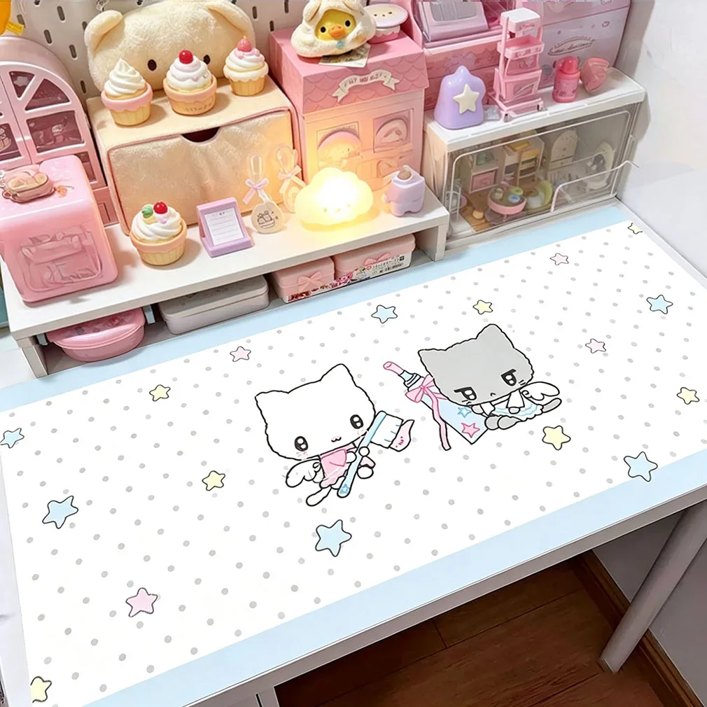 Leather Desk Pad Protector Kawaii Kitten Polka Dots Scarf Cat Y2K Girl Mouse Pad Office Desk Mat PU Desk Blotter keyboard Pads