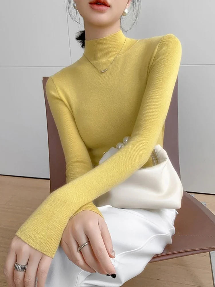 2025 décontracté mince col roulé pulls automne hiver femmes pull Vintage basique solide tricoté Tops coréen Simple Chic pull