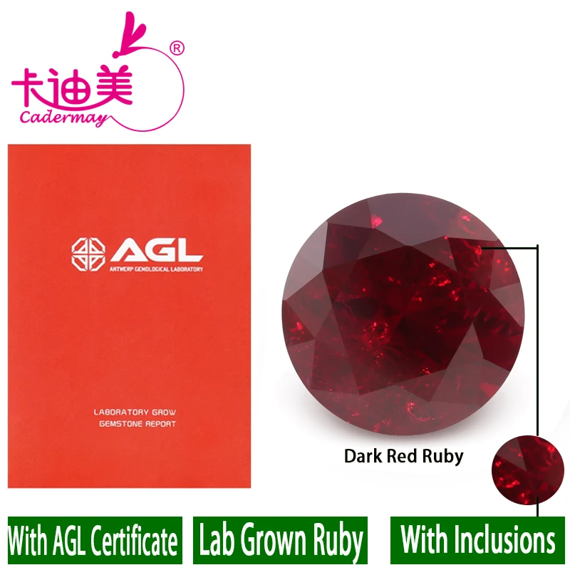 CADERMAY Round Shape Dark Red With Inclusions Lab Grown Ruby Loose Stones With AGL Certificate  For Fine Jewelry Making DIY