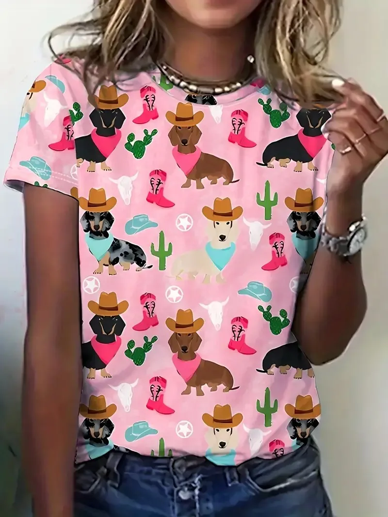 Schafe Hund Katze T-Shirts Tier Muster 3D Druck Frauen Oansatz Kurzen Ärmeln T Shirt Straße Y2k Harajuku Tees Tops Weibliche Kleidung