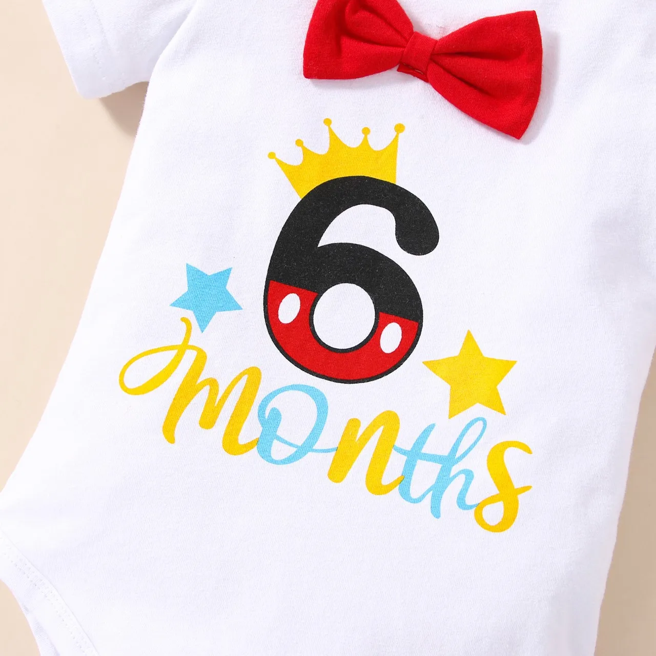 MiniFox Baby Boys Half Birthday Sets Red Bowtie Letter Bodysuit and Y-back Strap Red Shorts Cake Smash Outfits For 6 Months Baby