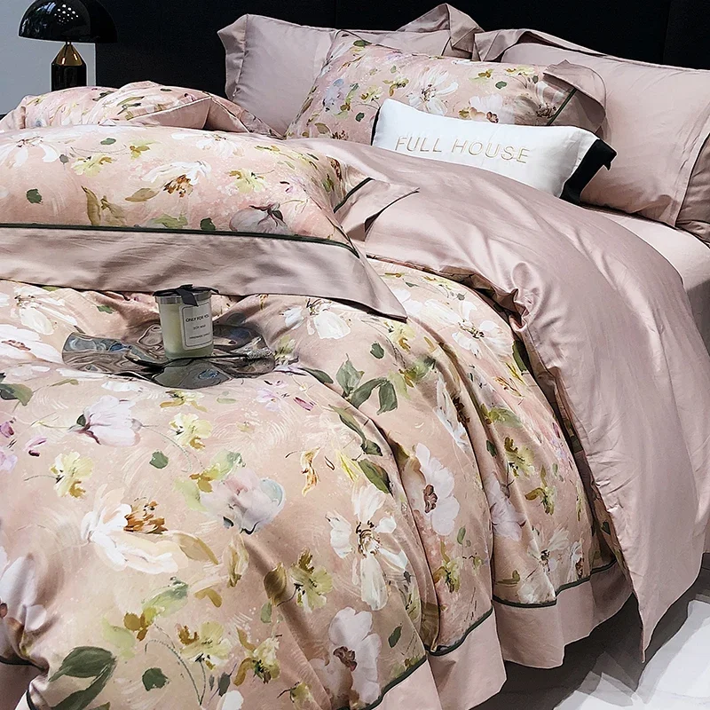 Egyptian Cotton Bedding Sets Luxury Comfortable Soft Digital printing Duvet Cover Bed Sheet Pillowcases Home Textile