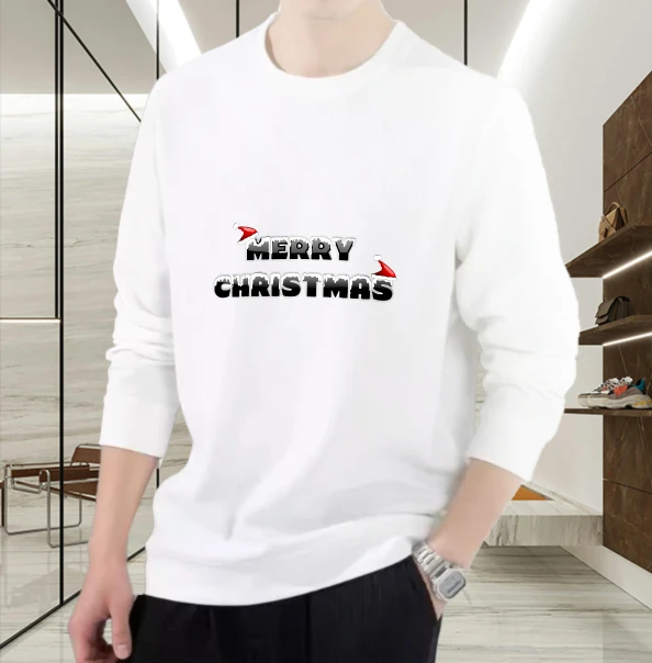 T shirt for men autumn Oversize Casual Christmas Long sleeve Graphic tee Merry Christmas Men's clothing Bsketball Printed tshirt