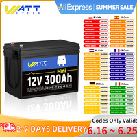 Wattcycle LiFePO4 Battery 12V 300Ah Mini Built-in 200A BMS Rechargeable Battery Pack For RV/ Vans/ Off-grid/ Home Storage