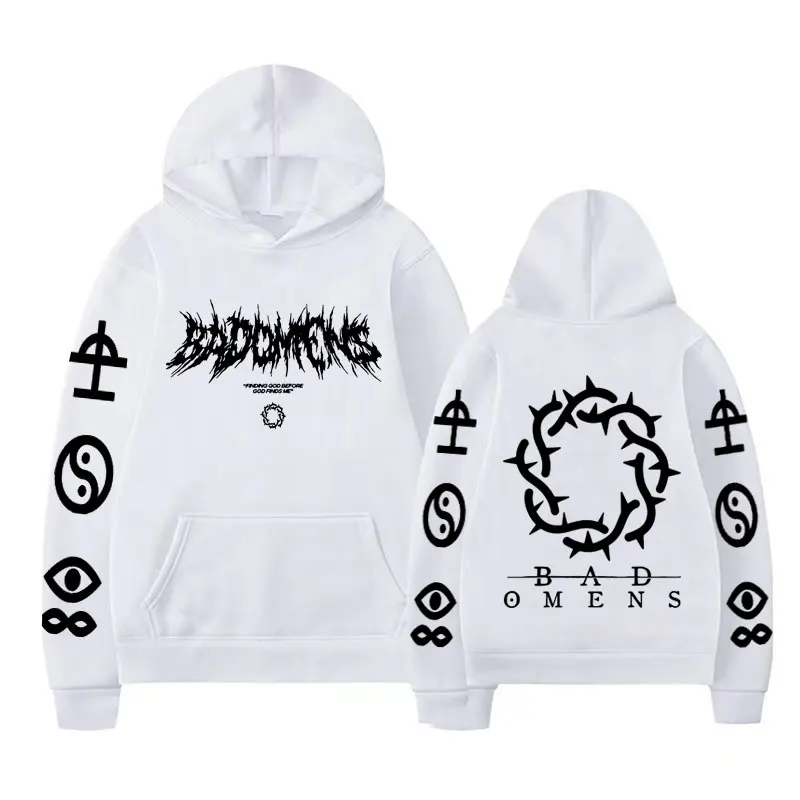 Funny Bad Omens Band Logo Graphics Print Hoodies Men\'s Hip Hop Punk Sweatshirts Unisex Winter Casual Oversized Hoodie Streetwear