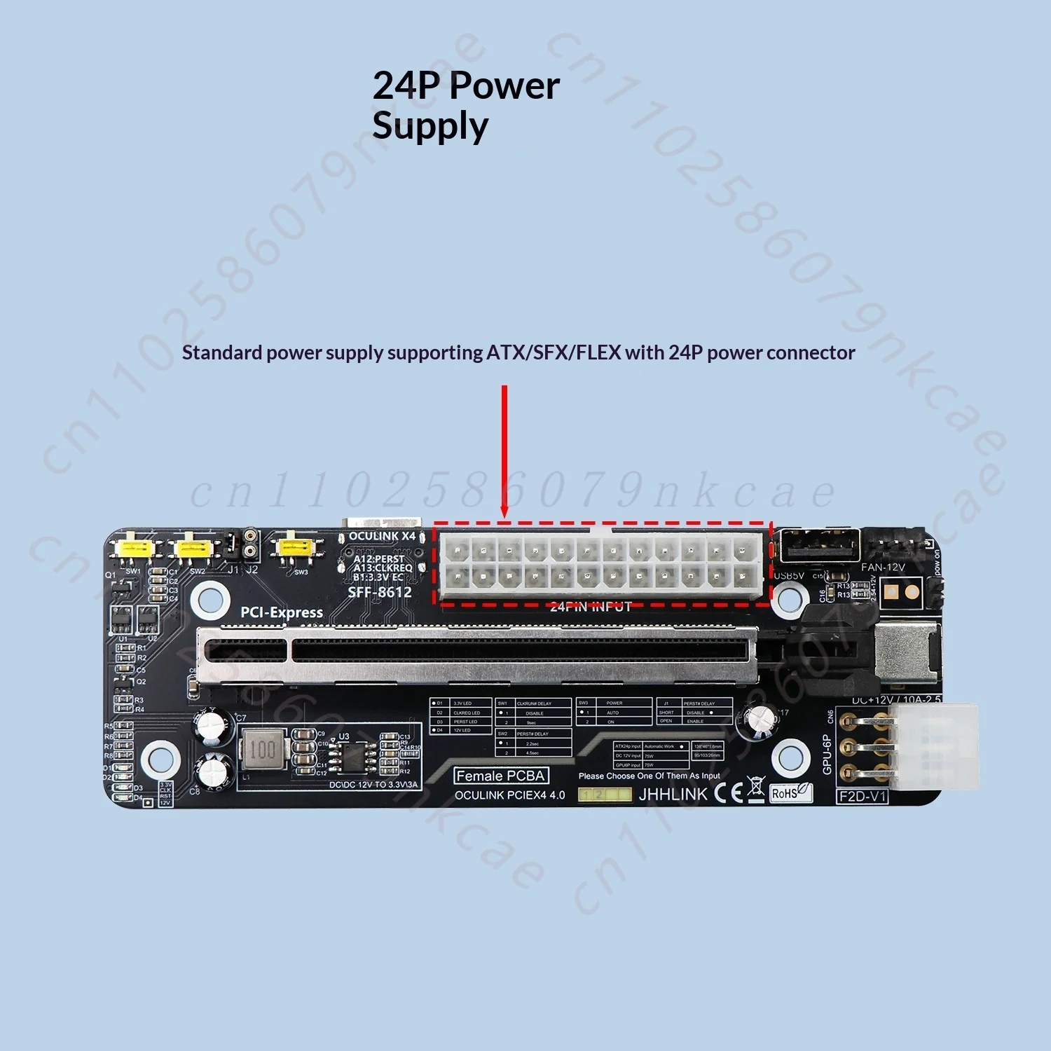 OCuLink SFF-8612 Female to PCI-E x16 eGPU Dock Development Board F2D Adapter Card PCIe 4.0 x4 for External Graphics Expansion