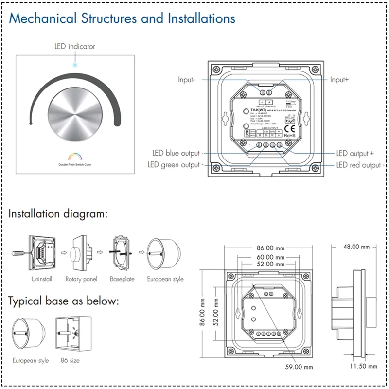 【Горячие продажи!】Поворотная стеклянная панель, светодиодный контроллер постоянного напряжения, 12 В, 24 В постоянного тока, умный диммер, WIFI, приложение TUYA, облачное управление