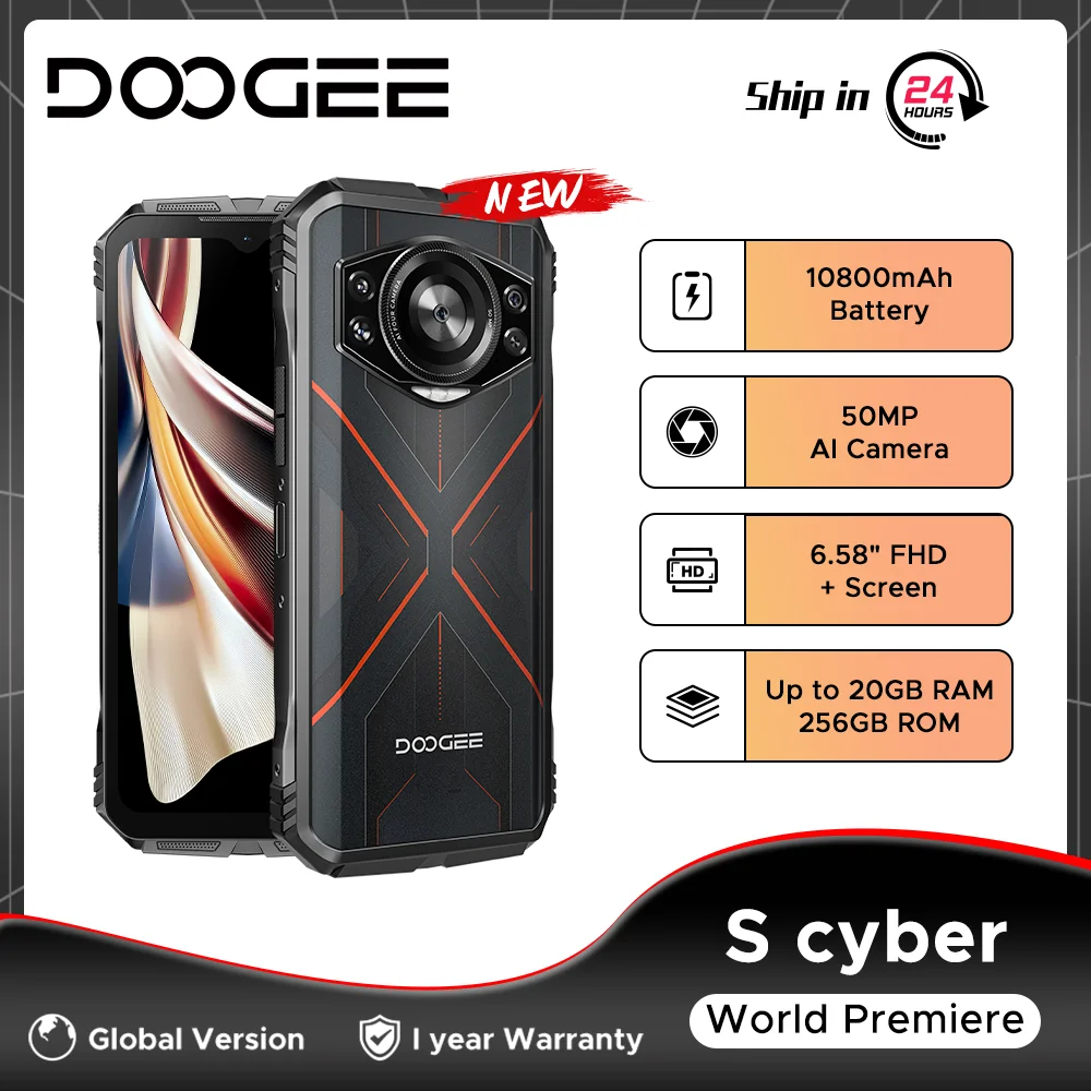 DOOGEE-Sグローバルバージョンの頑丈な携帯電話,6.58インチ,90Hz, IPSディスプレイ,オクタコア,8GB 256GB, 50MP AIメインカメラ,Android 14, 10800mAh