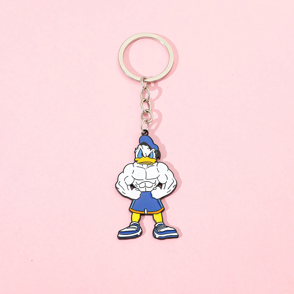 Disney Cartoon Figure Mickey Minnie Mouse Keychain Funny Muscle Donald Duck Keychain Kawaii Pooh Bear Backpack Accessories