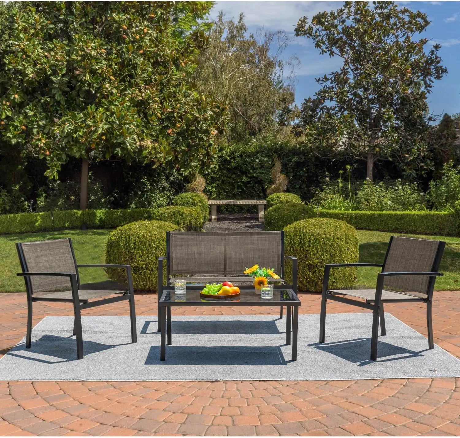 Conjunto de muebles de jardín al aire libre, juego de conversación de Patio, sillas de césped junto a la piscina con mesa de centro de vidrio, muebles de porche, 4 piezas