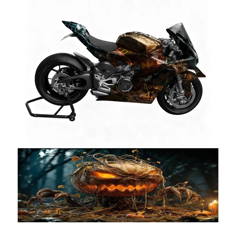 

Виниловая пленка для мотоцикла-самоклеящаяся, водонепроницаемая и устойчивая к царапинам, дизайн тыквы с странной лозой, наклейка на велосипед для гонщика,