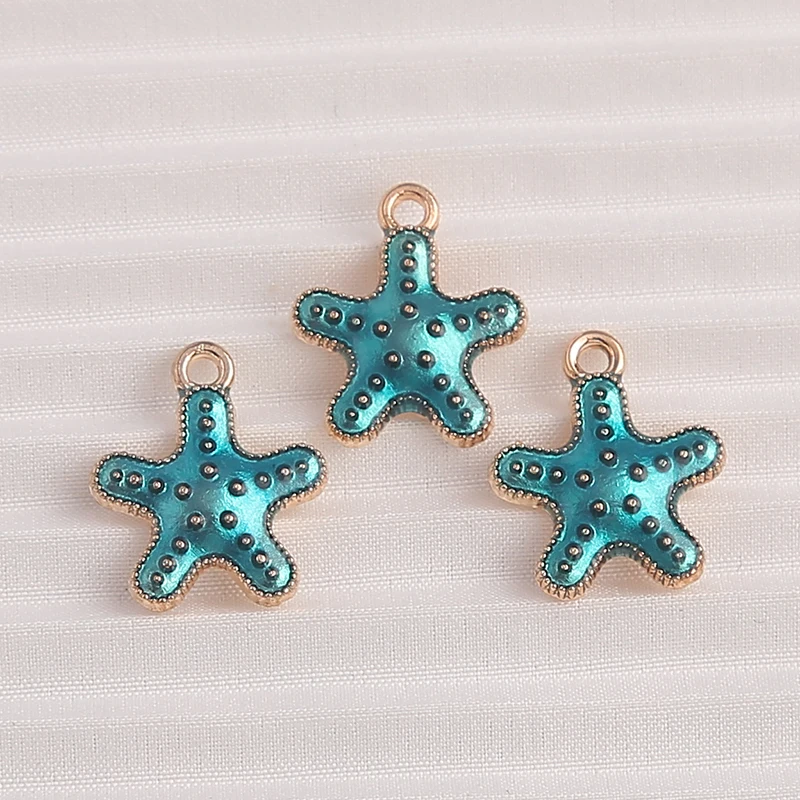 10 Stück 13x16mm Niedliche Emaille-Seestern-Anhänger für Schmuckherstellung, Ohrhänger, Halsketten, Armbänder, DIY-Bastelzubehör – Detail 5
