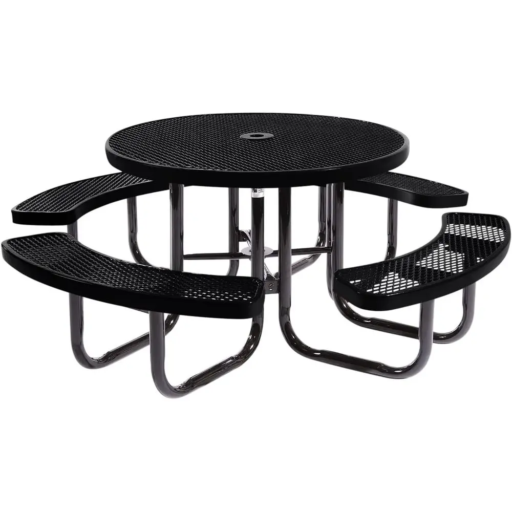 

Sturdy Portable Outdoor Picnic Table with Umbrella Hole, Commercial-Grade Metal Patio Dining Furniture, Made in USA (46 Round, B