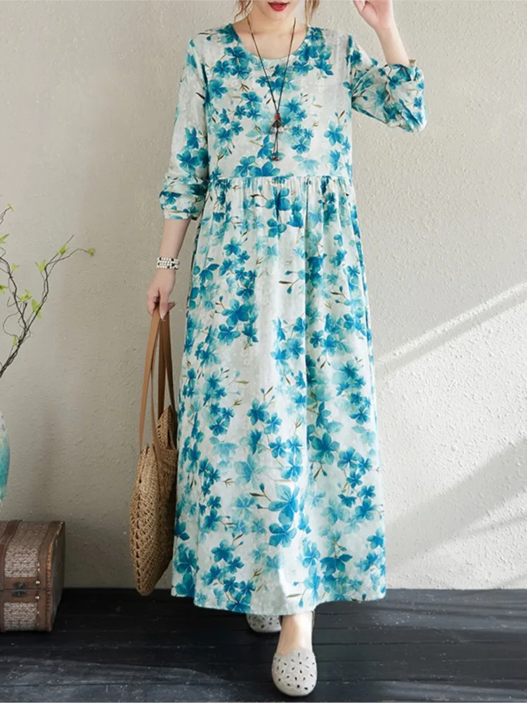 Übergroßes Blumenkleid für Damen, lockere Mode, Damenkleider, lässiges Damenkleid mit langen Ärmeln