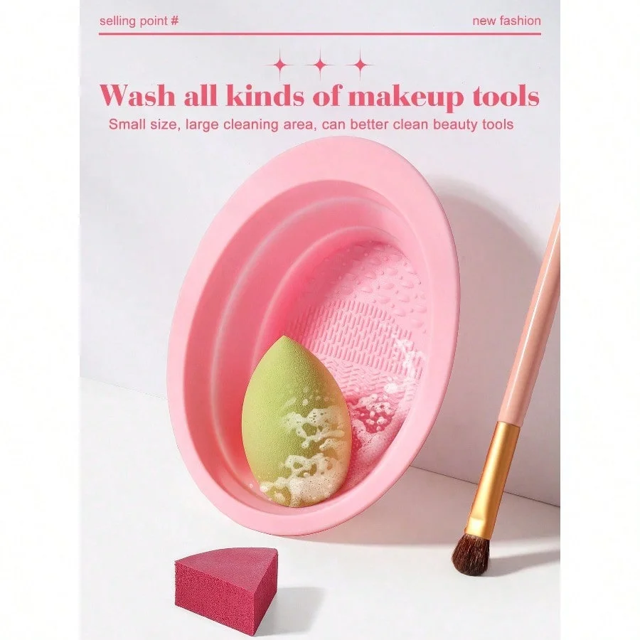 Makeup Brush Cleaner Bowl Silicone Washing Tool Makeup Sponge Cleaning Mat Brush Scrubber Case Cosmetic Brush Washing Accessories view 3