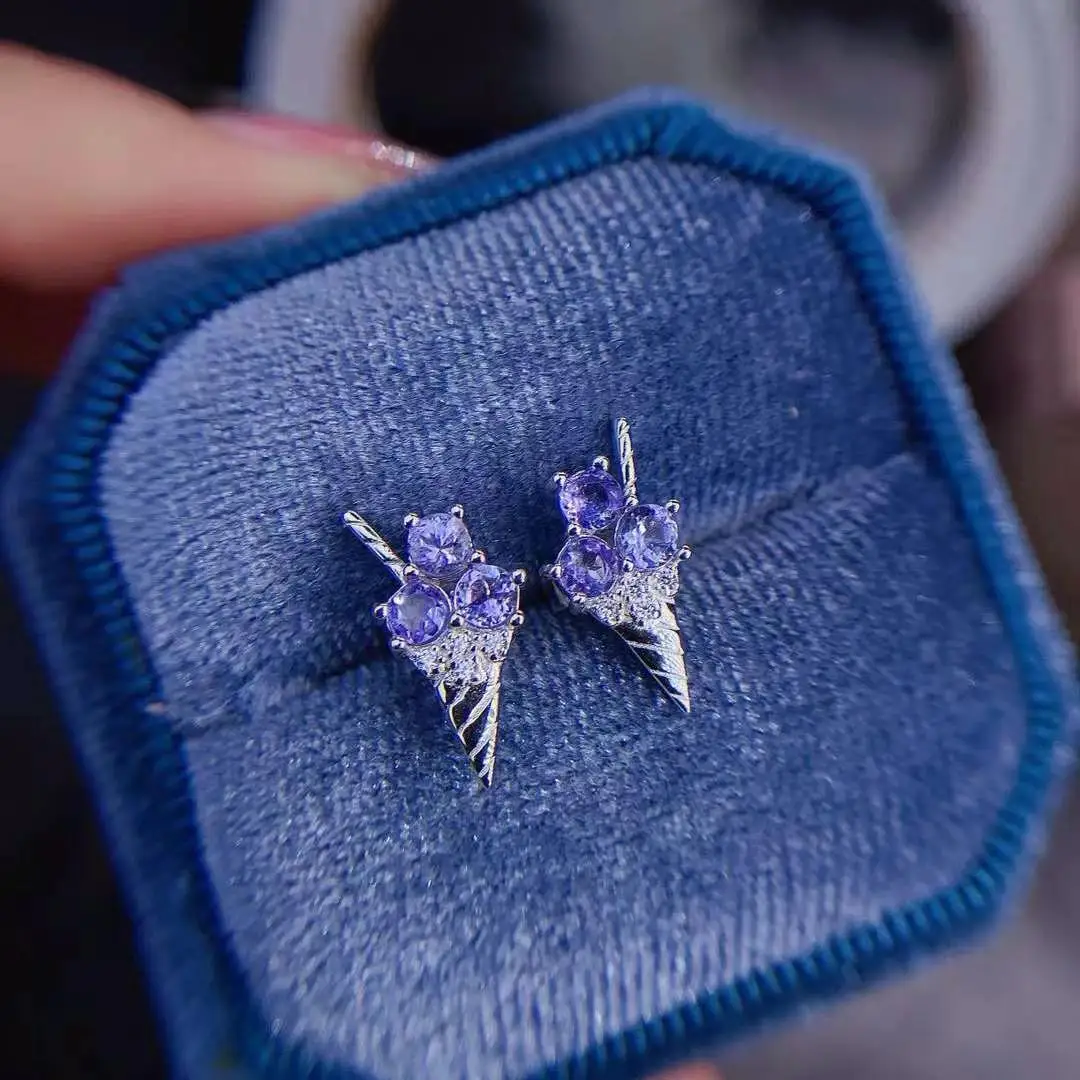 

Elegant Gift For Your Mother New Arrive 100% Natural Tanzanite Earring 925 Sterling Silver Women Real Tanzanite earrings