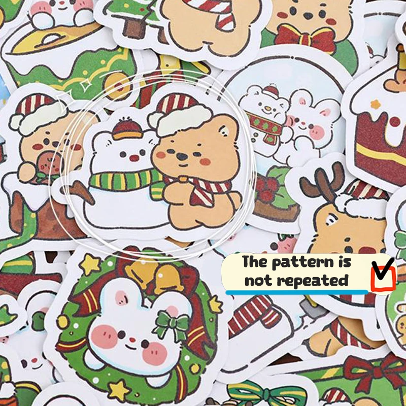 50Sheets Cartoon Cute Christmas Decoration Stickers Aesthetic Stationery Diary Decoration Stickers School Supplies Gifts