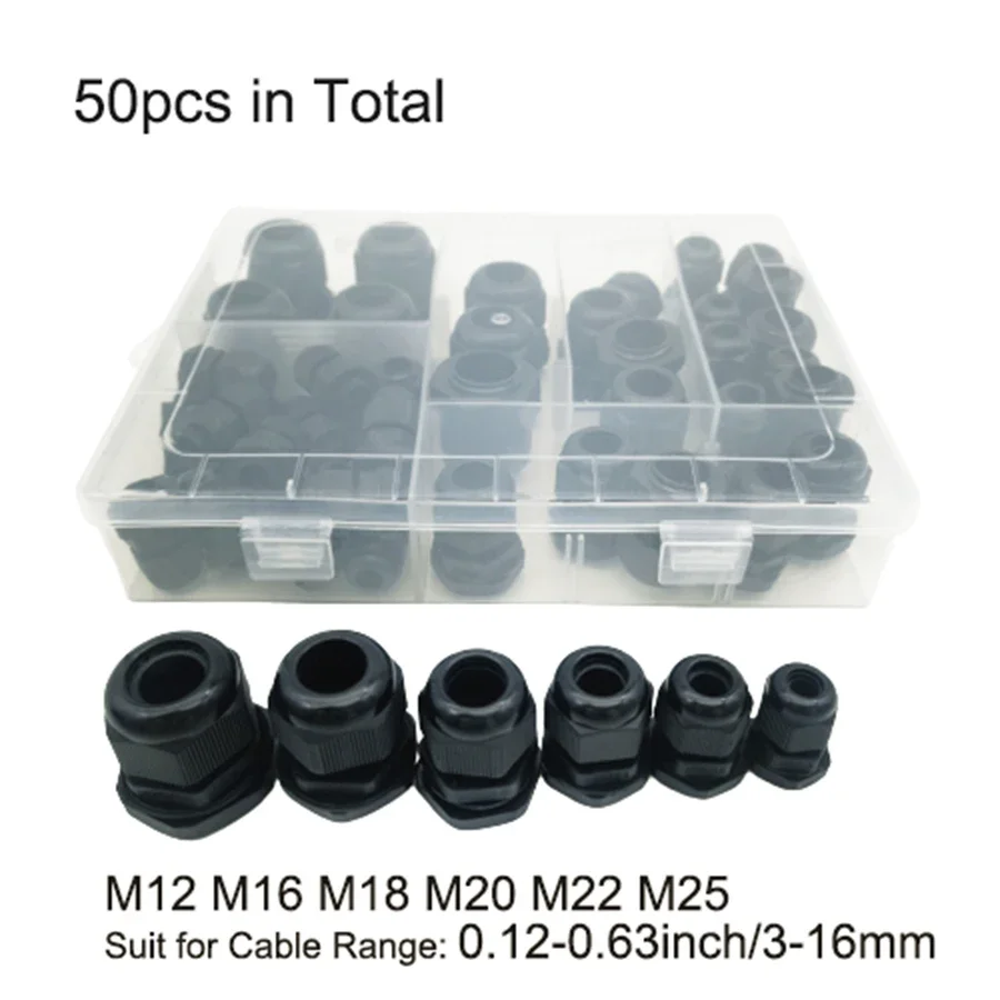 IP68 PG7-PG16 Cable Cord Gland Joints White/Black Nylon Plastic Junction Box Connectors Cord Grips Gaskets and Locknut