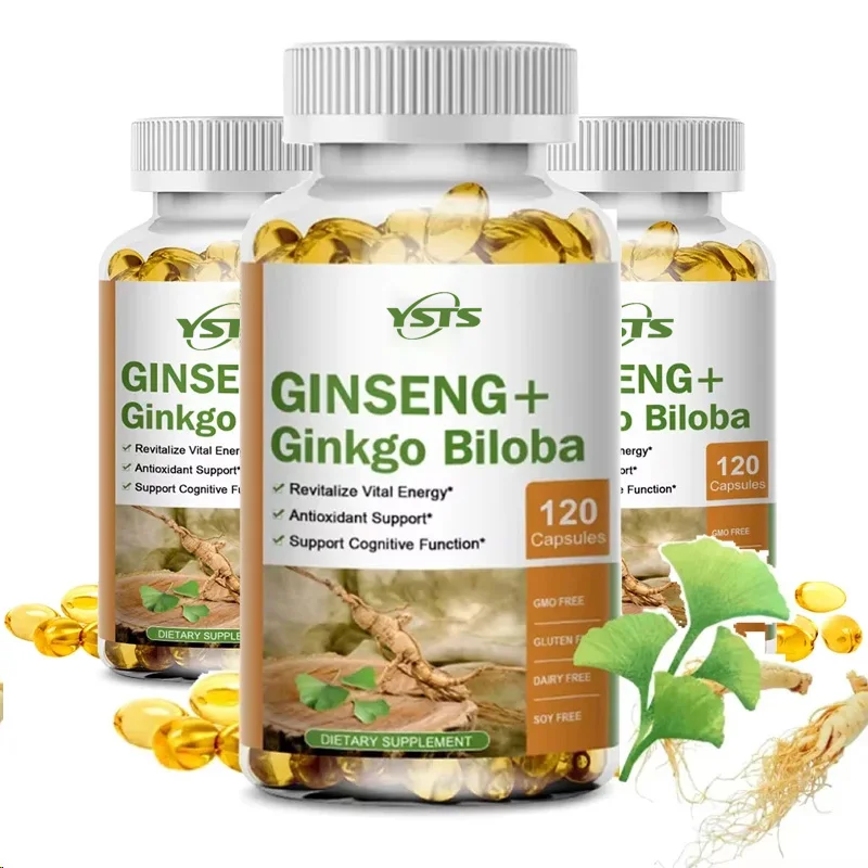 

Ginseng + Ginkgo Biloba Capsules - Premium Non-GMO/Vegan - for Energy and Mood for Women and Men