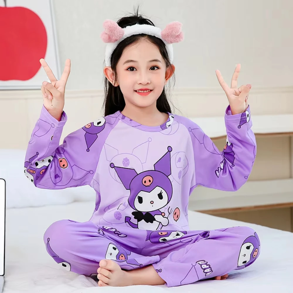 

Cute Sanrio Cinnamoroll Children Pajamas Suit Hello Kitty Sleepwear Kuromi Melody Girl Boy Autumn Long Sleeved Home Suit Gifts