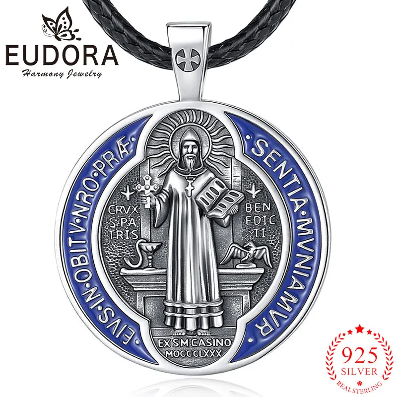 

Eudora, новое ожерелье Святого Бенедикта, стерлинговое серебро 925 пробы, католический крест, амулет, подвеска Сан-Бенито, религиозные украшения для мужчин и женщин