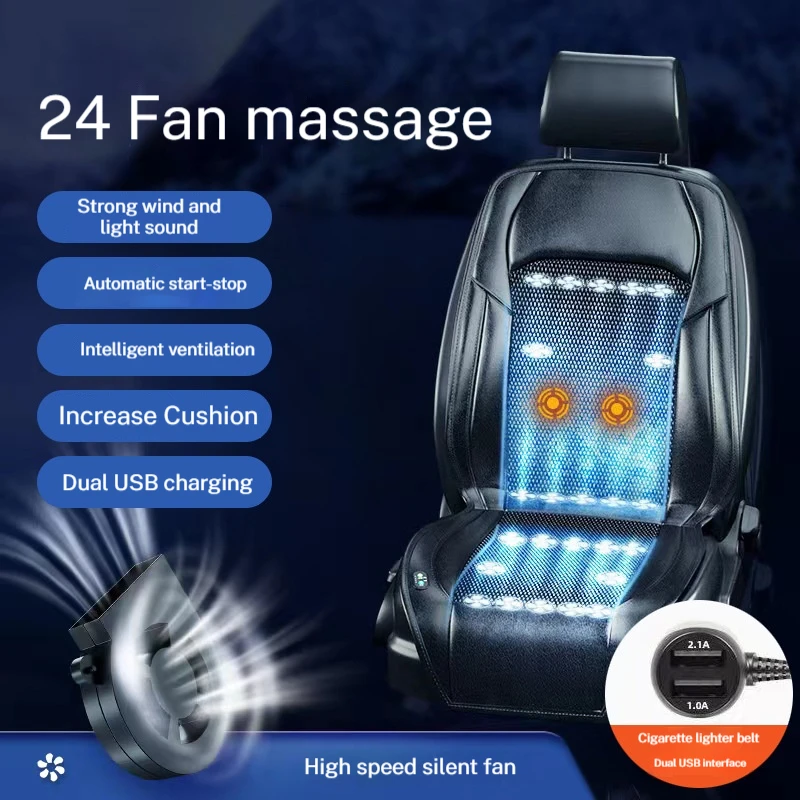 

New Car Ventilated Seat Cushion for Summer - Cooling Pad with Massage, Cooling Function and Fan - Breathable
