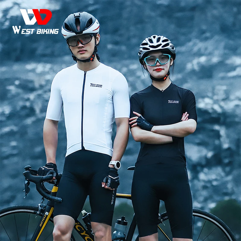 WEST BIKING 2023 New Summer Cycling Jersey Men Short Sleeve Set MTB Bicycle Uniform Clothes Quick-dry Sweatshirt Bib Shorts Suit