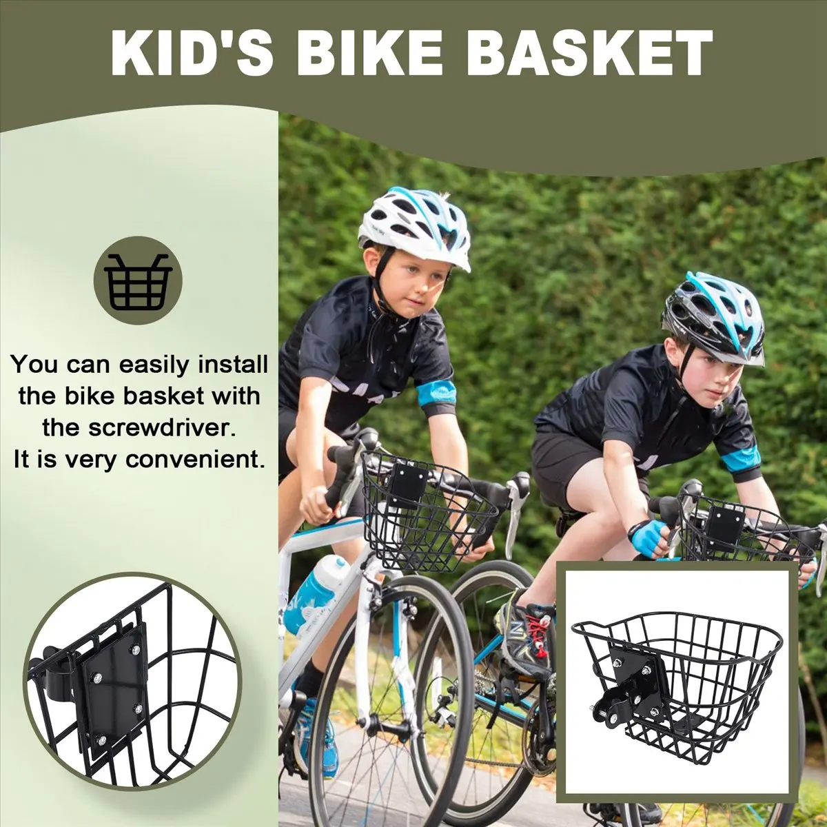 

AD10 Kid's Bike Basket with Fixed Holder Bicycles Baskets for Boys Girls Scooter Bike Accessories