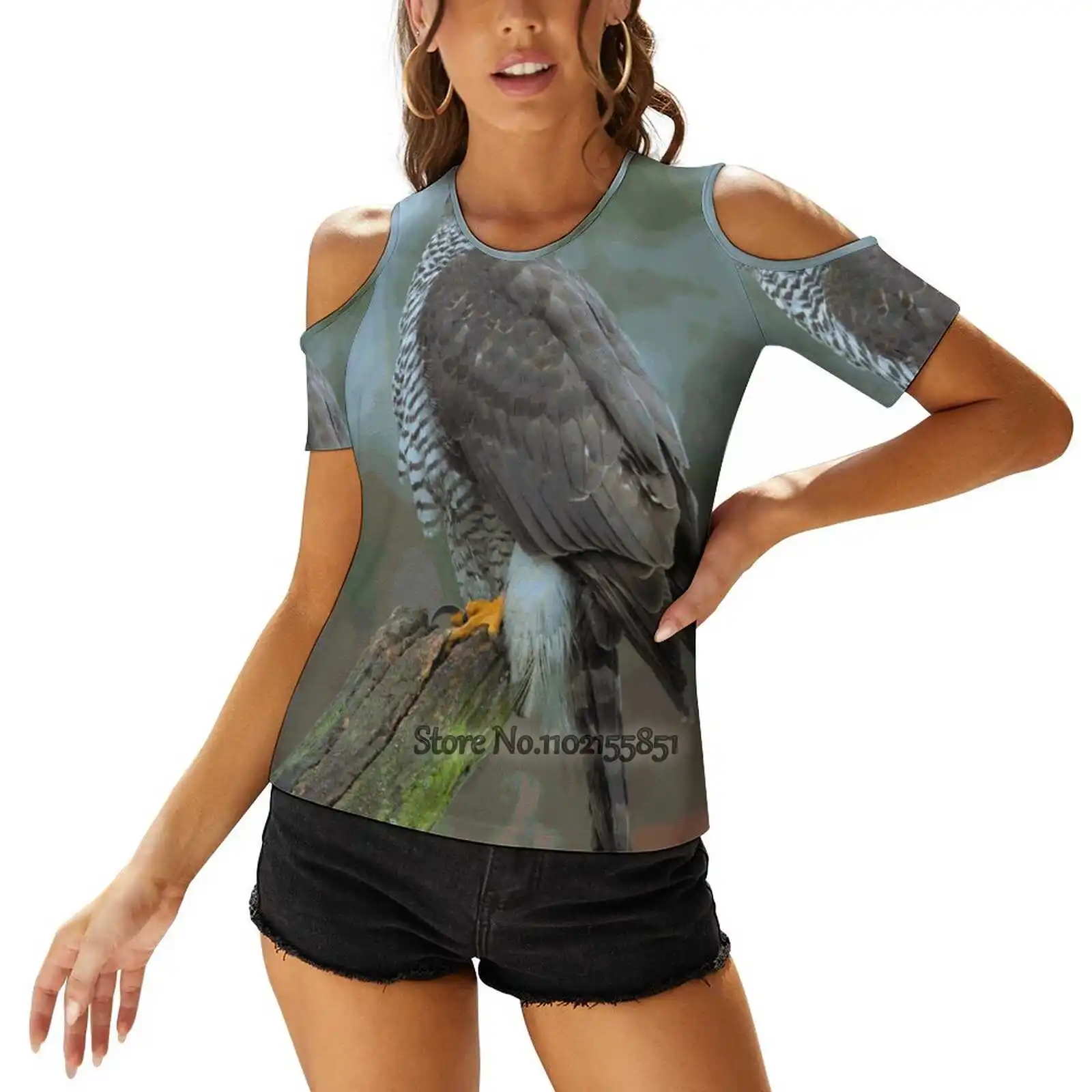 Goshawk On Watch Women'S Tops Tee Ladies Casual Sexy T-Shirt Back Lacing Clothing Goshawk Accipiter Gentilis Bird Of Prey Bop