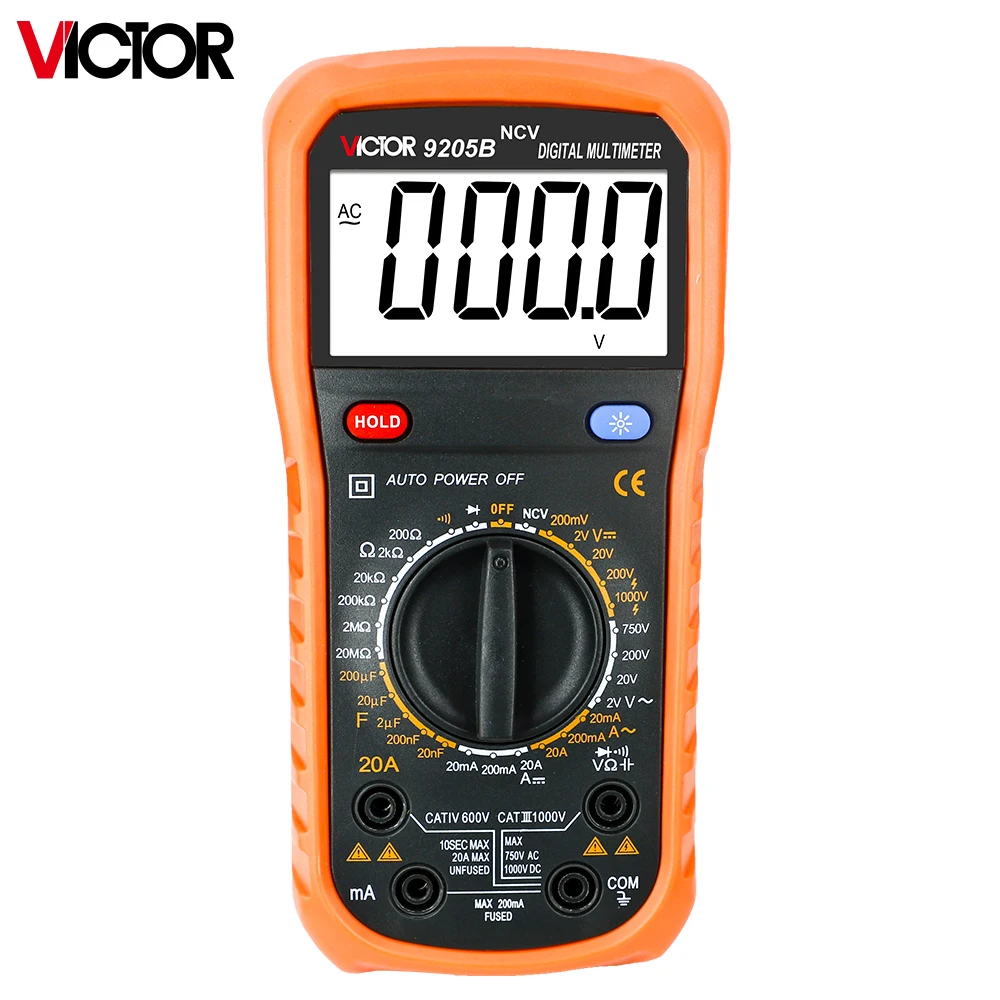 Victor 9205B Digital Multimeter NCV Electricista Machine LCD AC/DC Voltage Current Resistance Capactiance Frequency Diode Tester