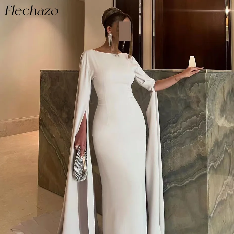 

Flechazo Saudi Evening Dresses Boat Neck Long Sleeves Floor-Length Elgeant Formal Occasion Dress For Women 2024 robes de soirée