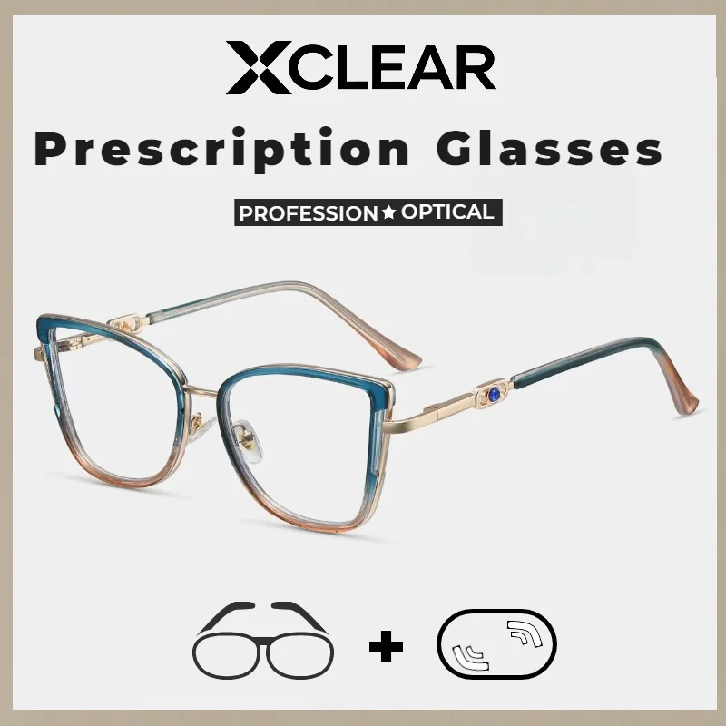 

Xclear Cateye Frame Colorful Myopia Prescription Glasses Versatile Trendy High Quality Anti Blue Ray Progressive Optical Eyeware