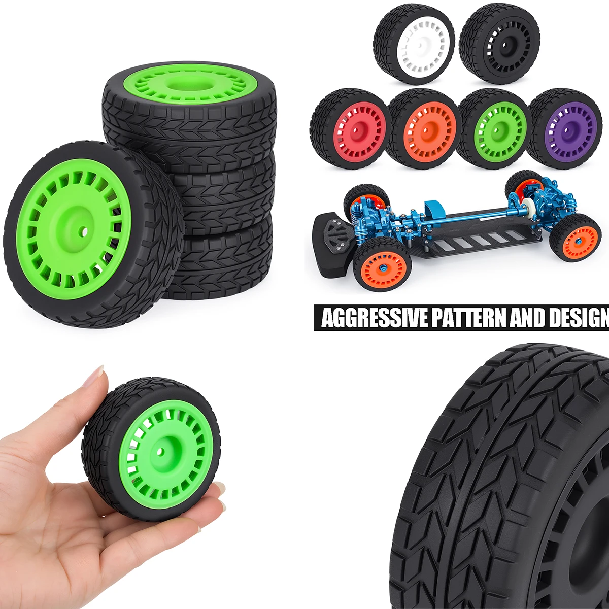 1/10 RC Off Road Buggy Wheel & Tire Set 4Pcs – Arrow Pattern 12mm Hex for MJX 10303 Tamiya TT02 TT01 XV01