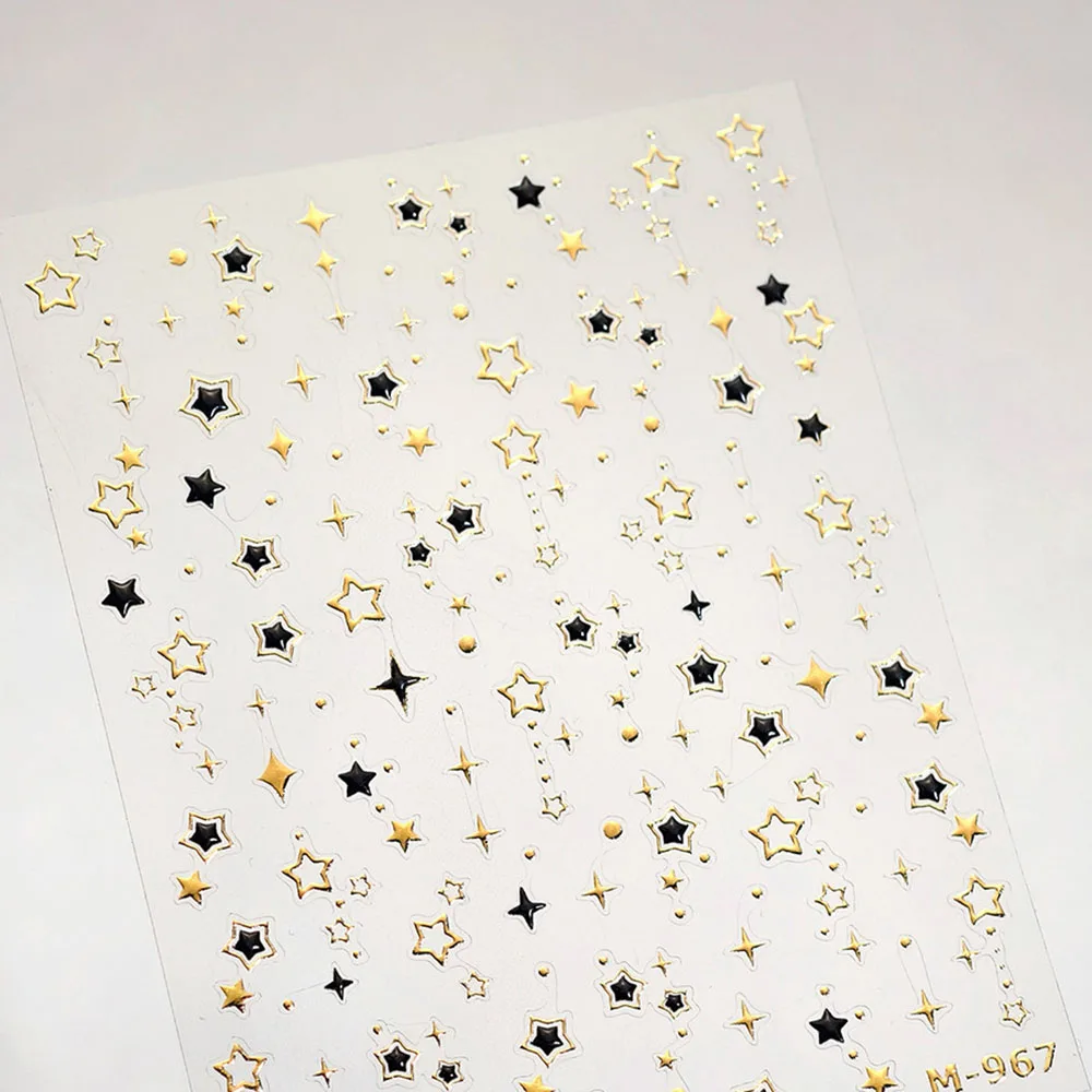 골드 브론 징 스타 네일 스티커 5D 블랙 스타 중공 네일 스티커 데칼 금박 다섯개 Parrten 디자인 네일 슬라이더 장식