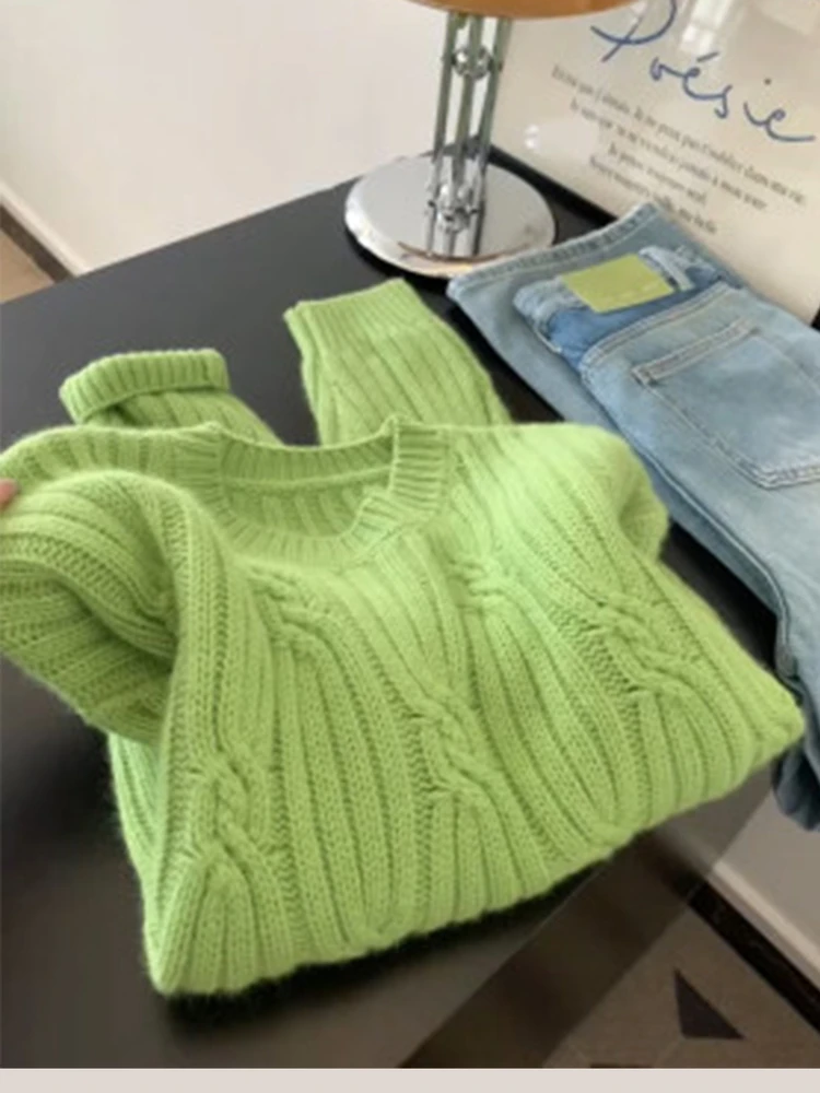 

Korean Sle round Ne Knitted Sweater Women's Autumn High-End Versatile Anti-Aging Slimming Ele Casual Long Sve Top