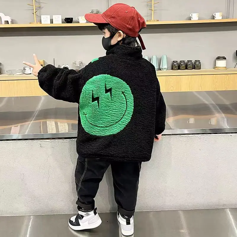 kIds Winter Plush Boys Jacket 2023 Spring Autumn Children\'s Outerwear Fashion Lambs wool Girls Biys Coat Kids Clothes