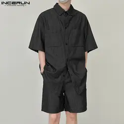 2024 Men Sets Solid Color Loose Summer Lapel Short Sleeve Shirt & Shorts 2PCS Fashion Men Casual Suits INCERUN Streetwear S-5XL