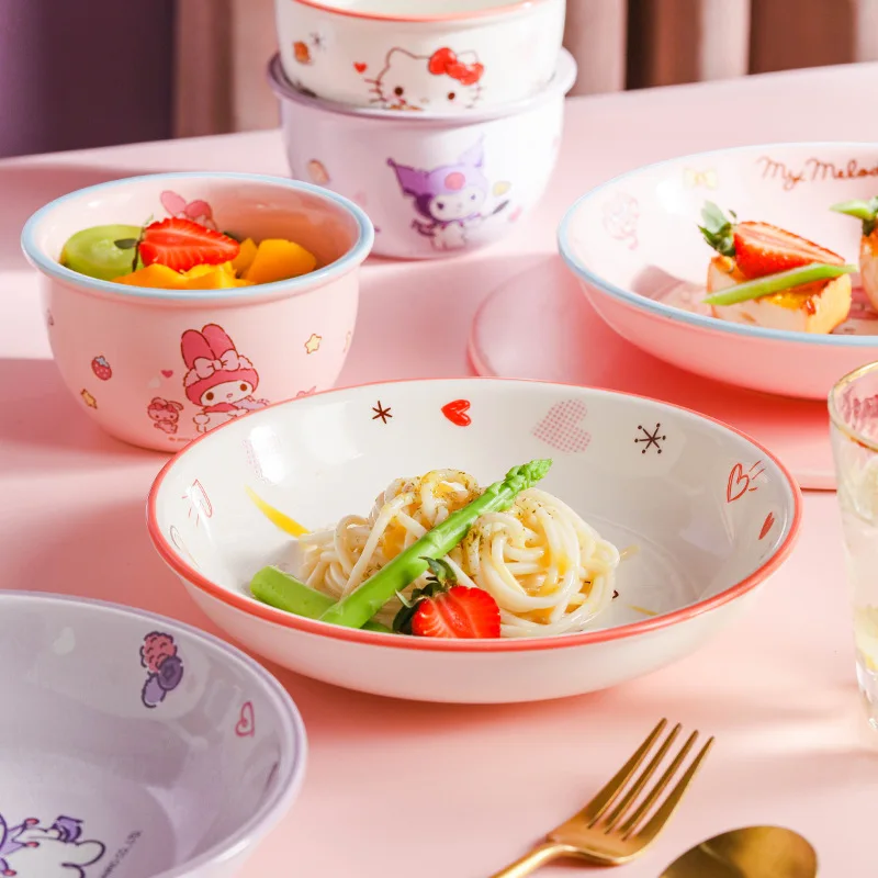 Sanrio Kuromi My Melody Hellokitty Cinnamoroll ขนมเด็กจานผลไม้น่ารักการ์ตูนเซรามิคจาน