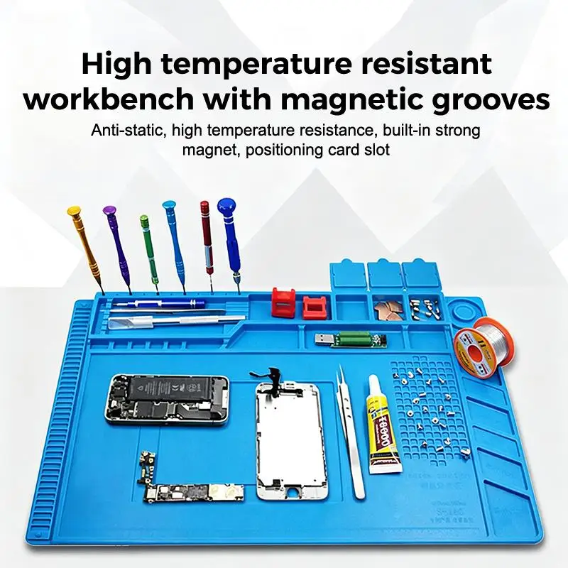 Magnetic Silicone Soldering Mat Heat Resistant Repair Pad Anti Static Workbench Organizer for Phone Electronics DIY Service
