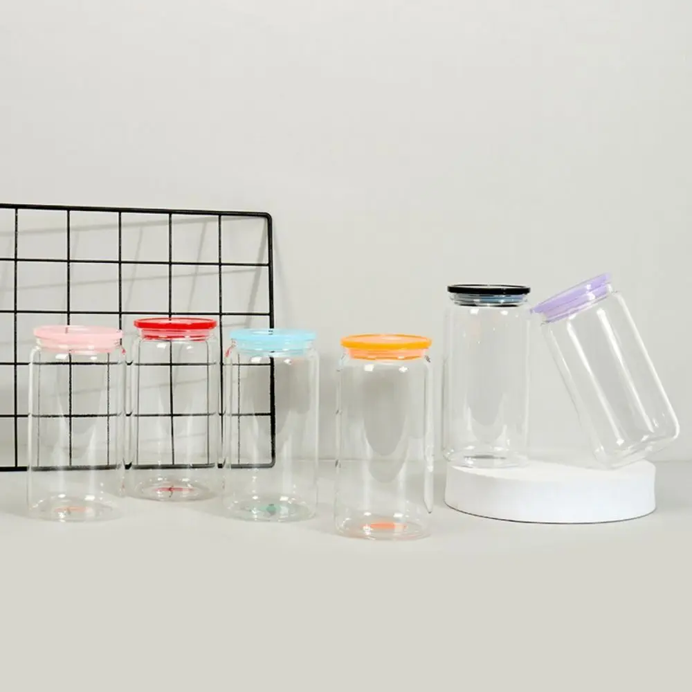 New 16 Oz Glass Cup Straw Cover Plastic Portable Glass Cup Lids Durable Candy Color Sealing Leak Proof Cup Cover