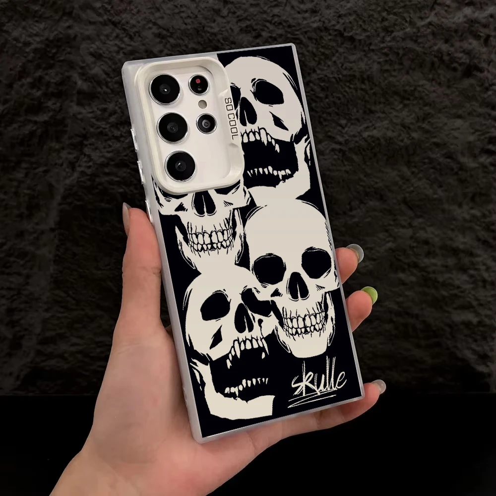Alien Skull Head Case For Samsung Galaxy S25 Ultra S24 S23 Ultra S25 Plus S21 FE A56 A16 A53 A52 Plating Silver Ghostface Cover