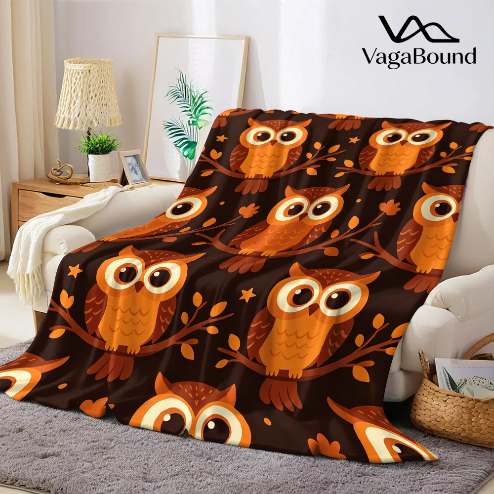 Cute Big Eyed Owls Flannel Blanket Warm Soft Halloween Christmas All-Season Couch Decorative Cozy Warm Gift