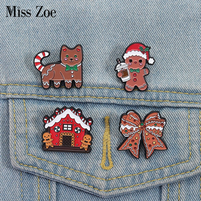 Weihnachten Lebkuchenmann Emaille Pins Benutzerdefinierte Schleife Kekse Broschen Revers Abzeichen Kleidung Lustiger Schmuck Geschenk für Kinder Freunde